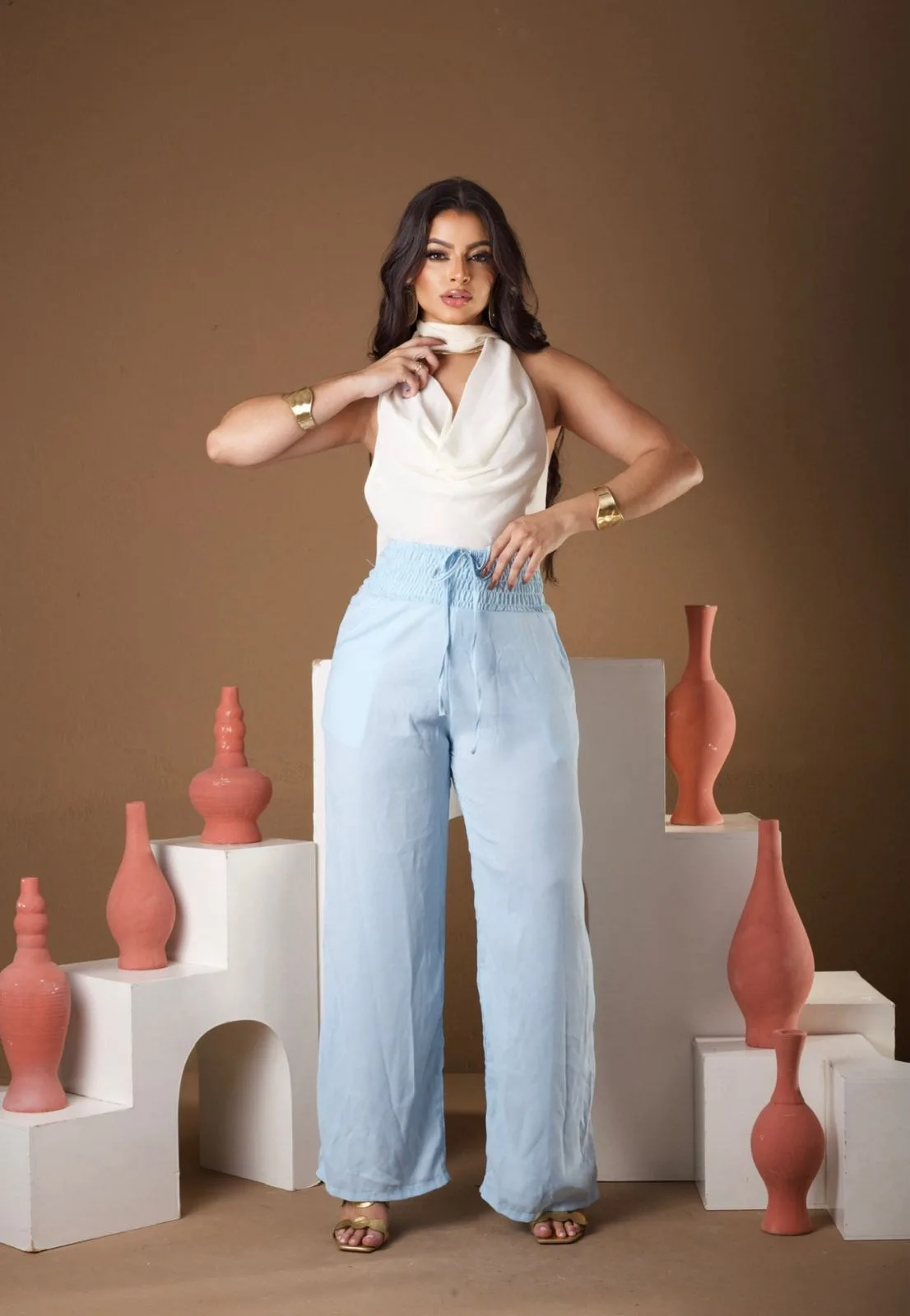 Calça c/Cós todo de Elástico e Bolso