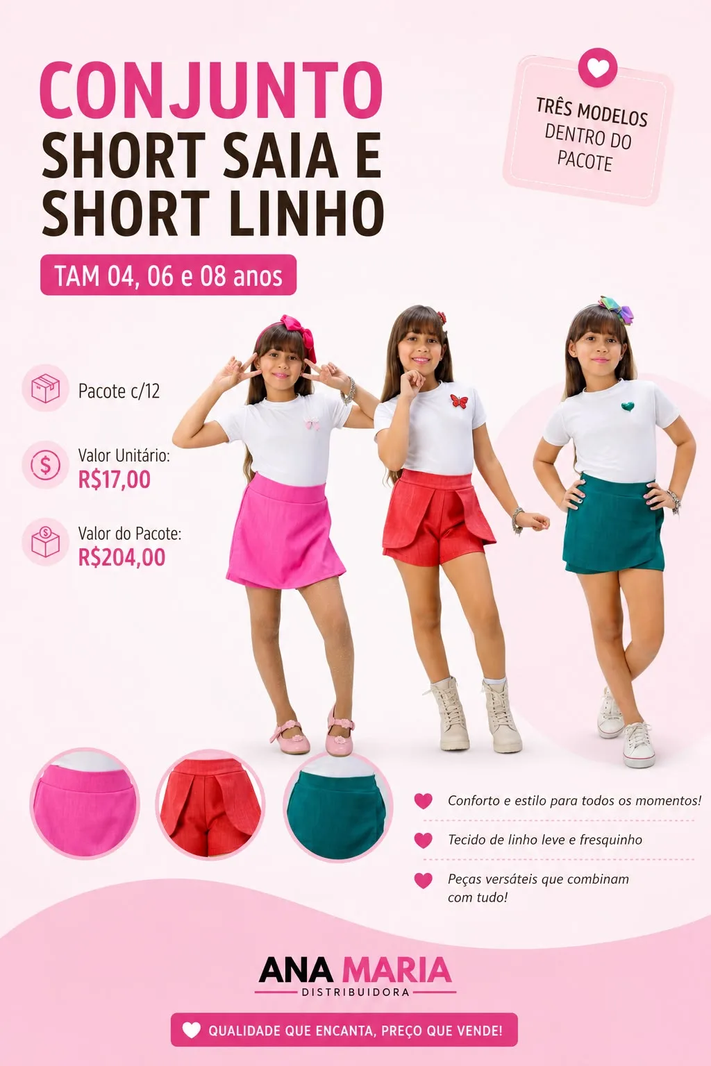 Conjunto Short Saia e Short Linho
