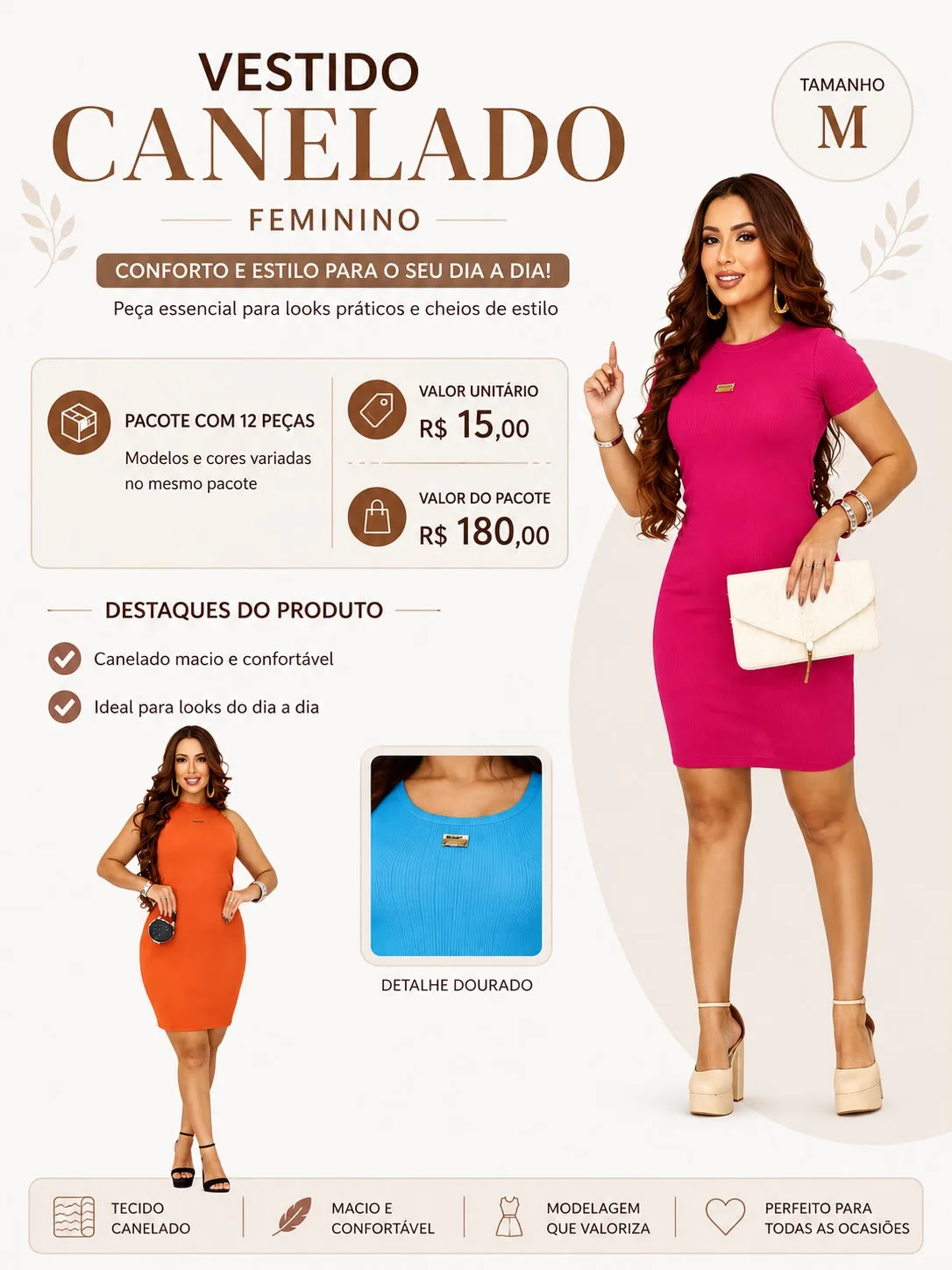 Vestido Feminino Canelado